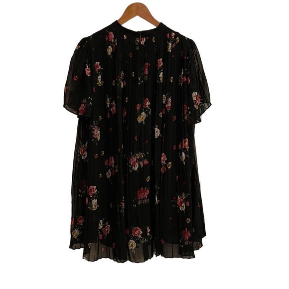 Zara Black Floral Relaxed Pleated Over Dress Romper with Bow Tie Front Detail S - Picture 6 of 7